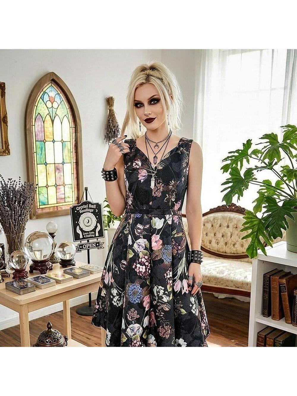 Women's Black and Multi Dress